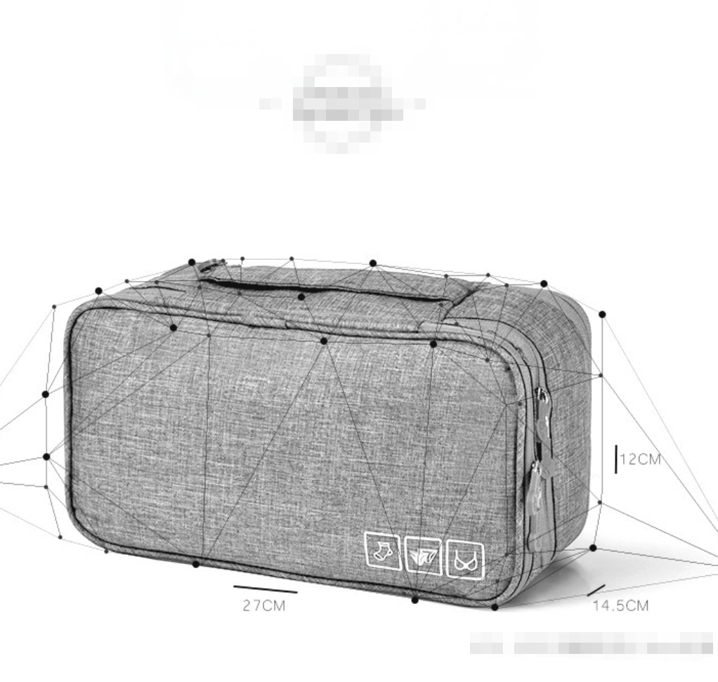 AB-28 undergarment storage bag for travel in gray Oxford fabric with divided compartments