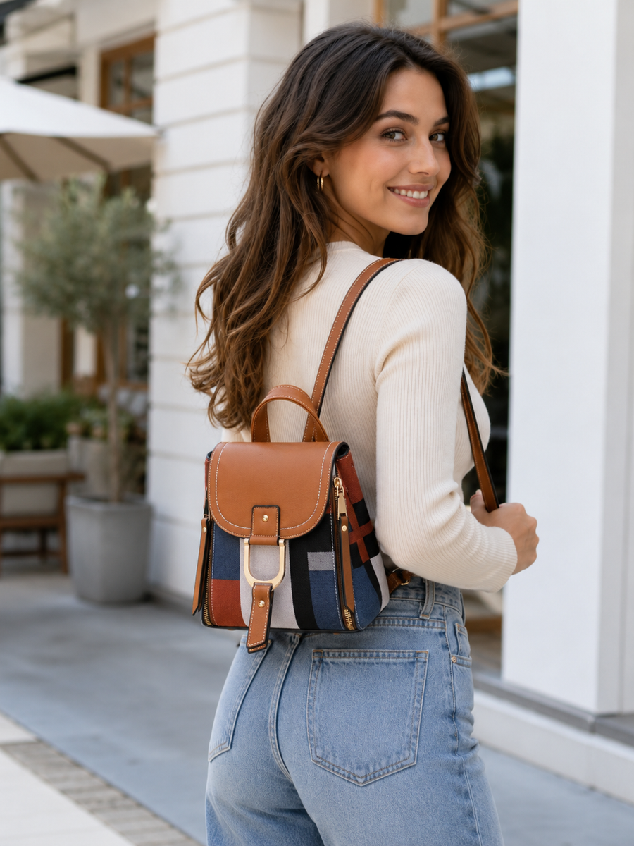 Womens color block pu backpack