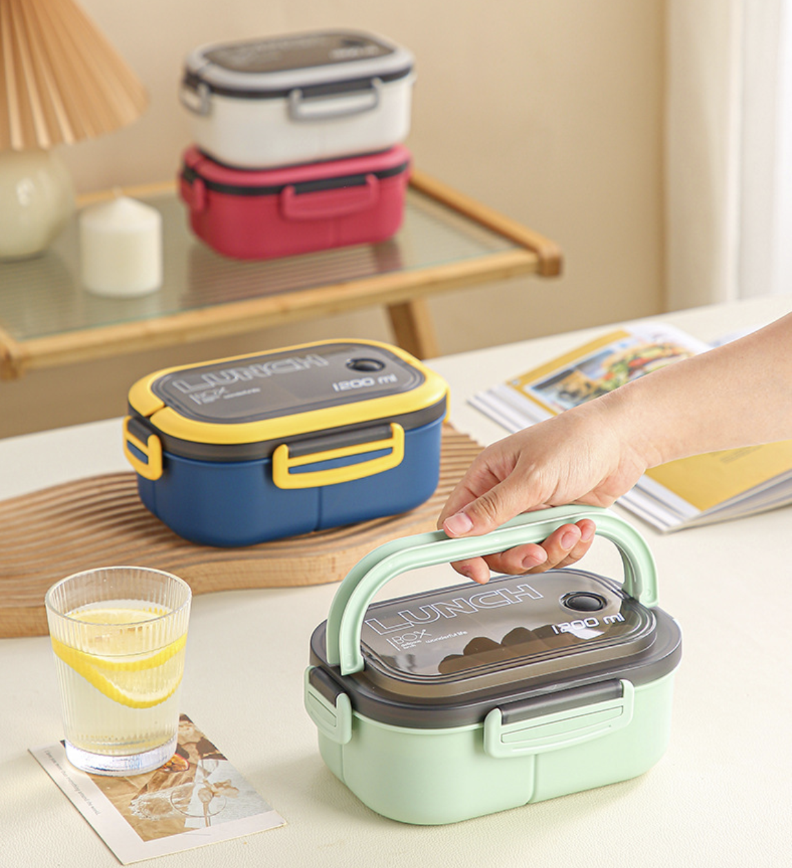 Microwave heating lunch box by AB-28, double layer plastic in mint green with secure latch