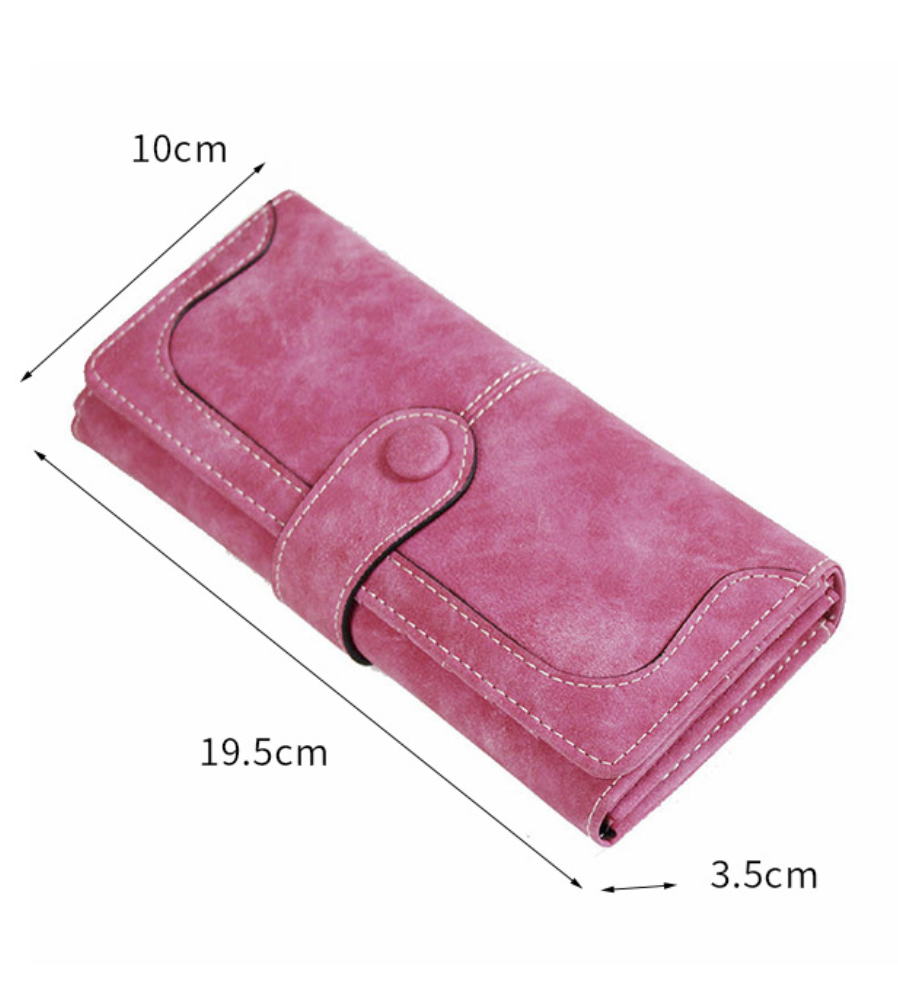 ארנק ארוך לנשים עור PU וינטאז' עם פאצ'וורק AB-28 long wallet in pink PU suede with card and cash pockets