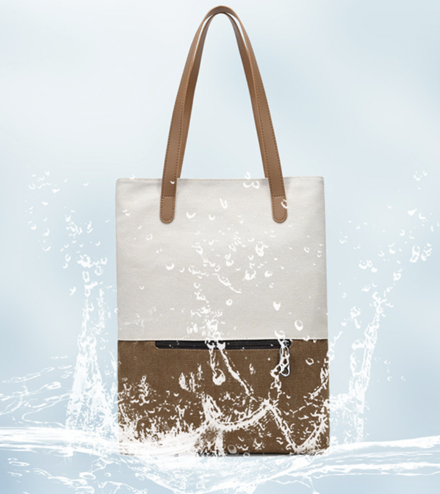 Dropshipping multi purpose canvas backpack in beige and brown with padded shoulder straps for campus and work