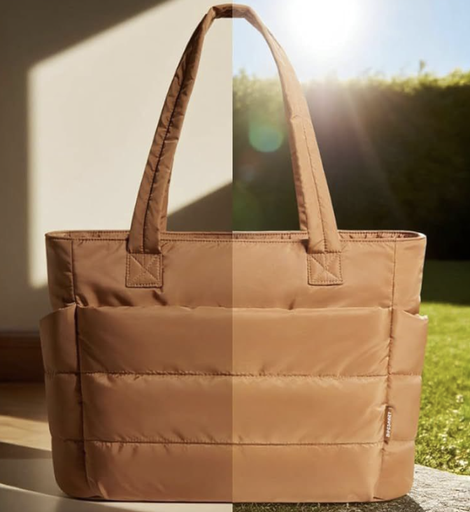 Travel yoga and fitness bag by dropshipping in tan with separate shoe and wet clothes compartment