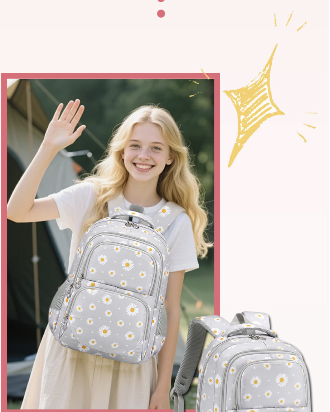 סט תיקים לילדים 3 חלקים AB-28 kids school backpack set in gray nylon with curved shoulder straps