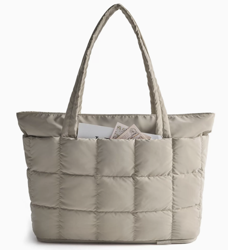AB-28 travel and storage tote bag in soft gray nylon with quilted padding and side compartments