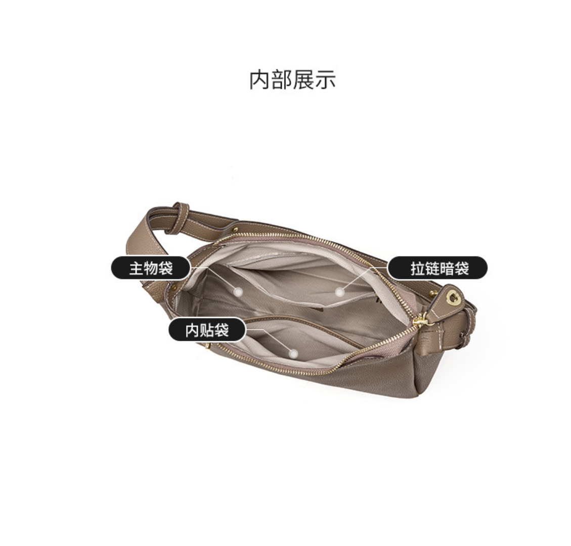 Real leather AB-28 shoulder bag in taupe with single shoulder strap and zip closure