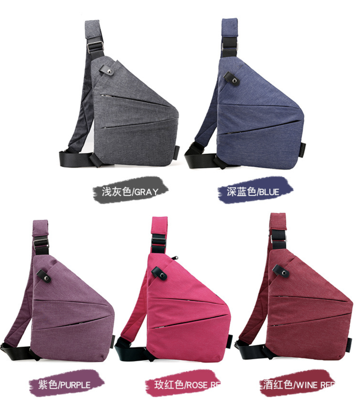 AB-28 crossbody shoulder bag in blue fabric with adjustable shoulder strap and multiple pockets