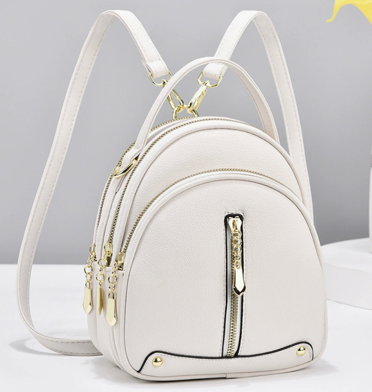 Classic and comfortable faux leather backpack in white with PU material and medium soft structure, dropshipping