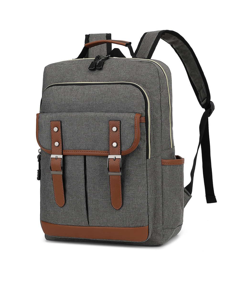 Tikiq back spacious Oxford fabric backpack by AB-28 in gray with curved ergonomic back panel