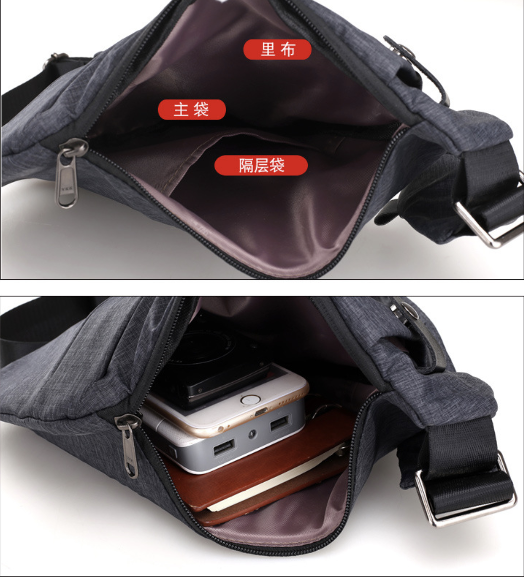 Tiki shoulder crossbody bag by AB-28 in dark gray fabric with multiple pockets and zip closure