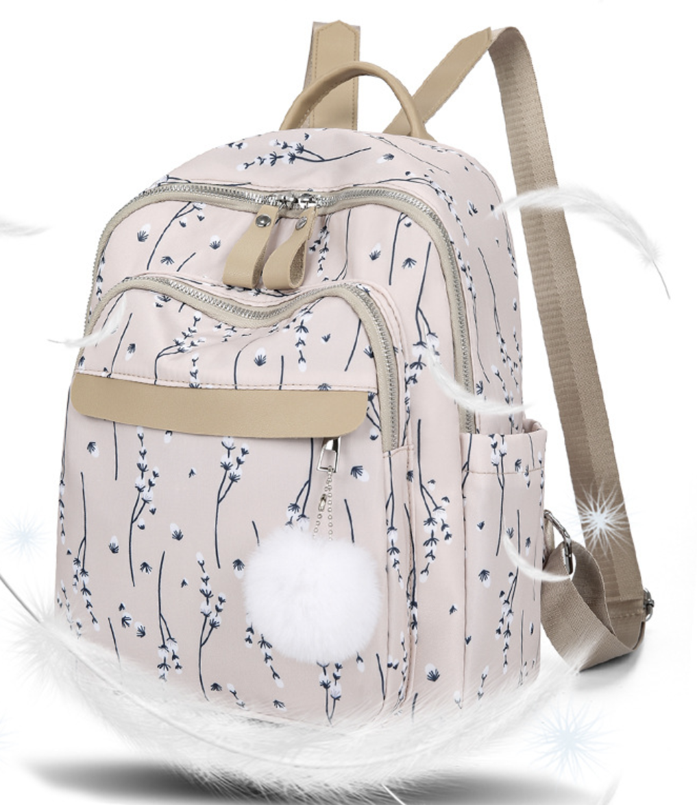 Large travel backpack AB-28 in beige and white with water resistant fabric and side and back straps