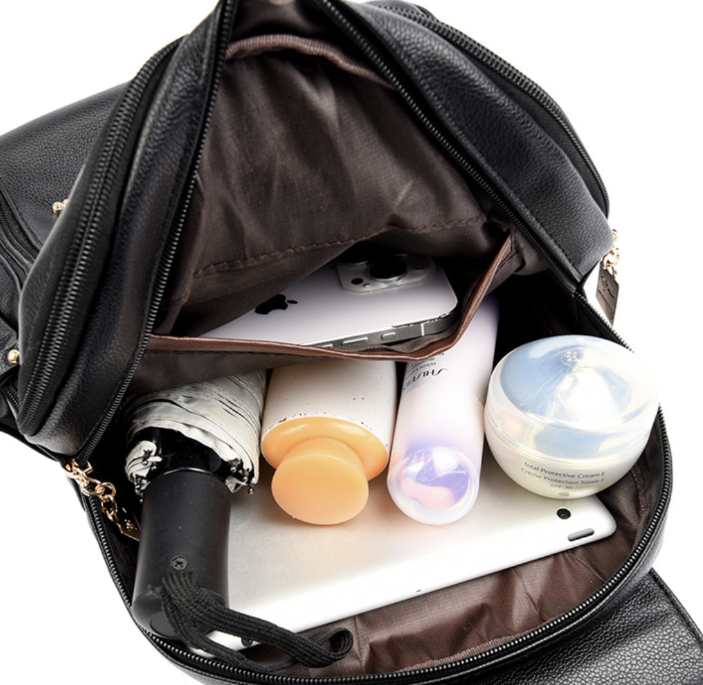 Dropshipping תיק קזואלי רב תכליתי לשימוש יומיומי compact backpack in black PU with zip pocket divider