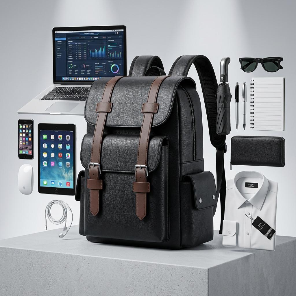 PU Leather Laptop Backpack – 14 Inch, 20–35L