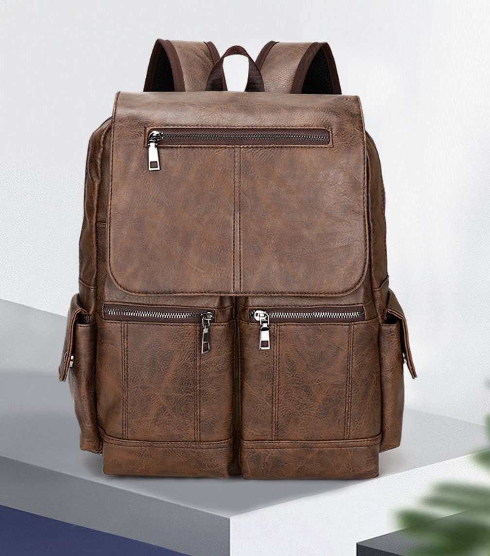 Retro PU backpack AB-28 in brown leather look with padded air cushion shoulder straps