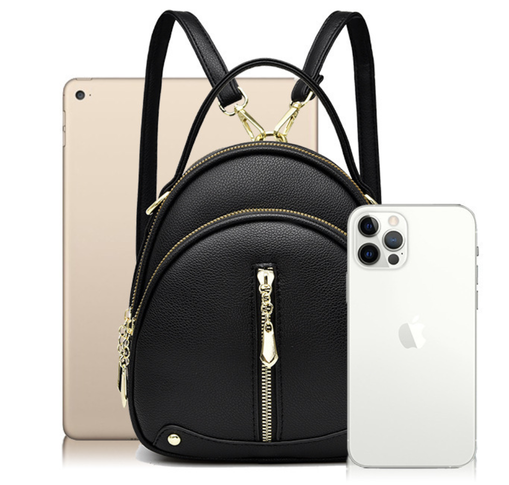 Classic PU faux leather backpack by dropshipping with padded shoulder straps and a front zip pocket set