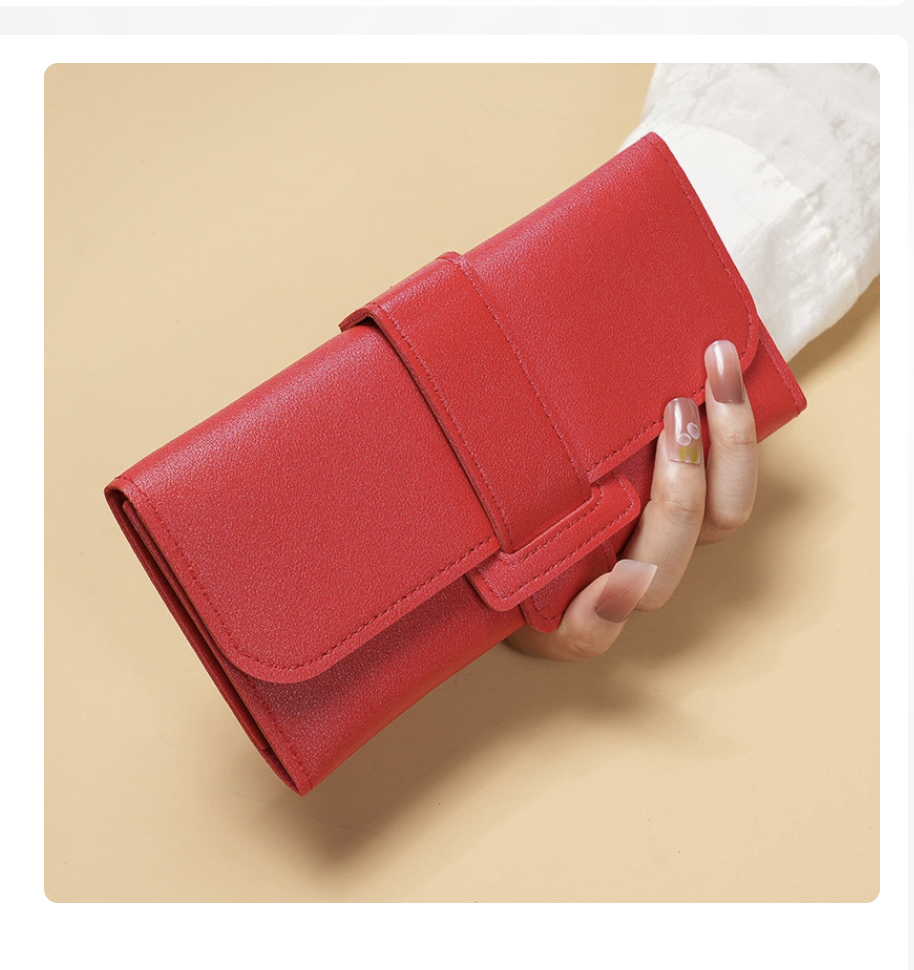 ארנק ארוך מתקפל רב תכליתי עם סגירת מגנט AB-28 red leather wallet with multiple card and coin pockets