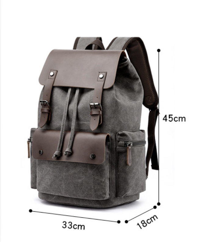 AB-28 mens laptop backpack in grey canvas with polyester cotton lining and plant leather details, 45 cm