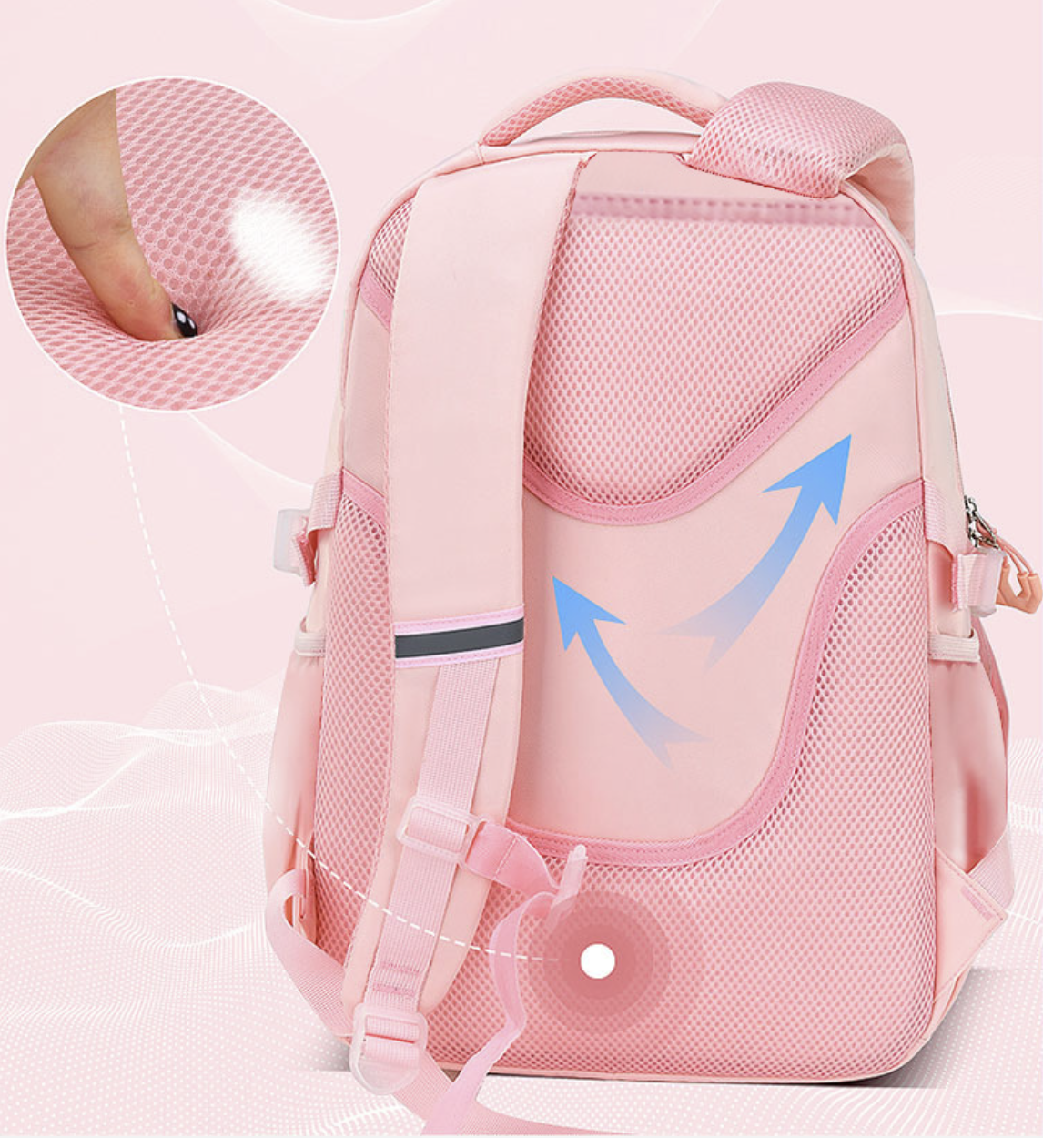 Kids school backpack by dropshipping in light pink with padded shoulder straps and large capacity