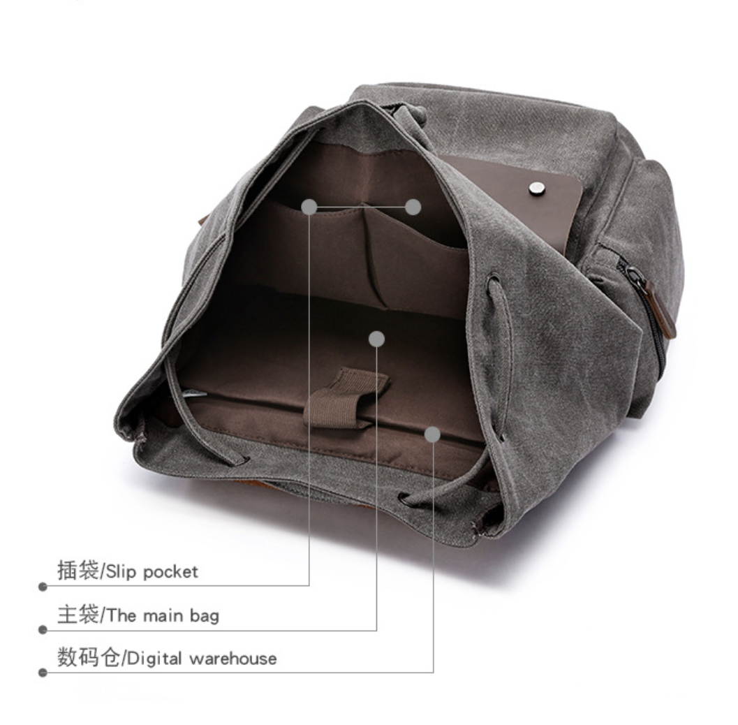 Tote backpack for men by AB-28 in dark gray canvas with polyester cotton lining and slip pocket