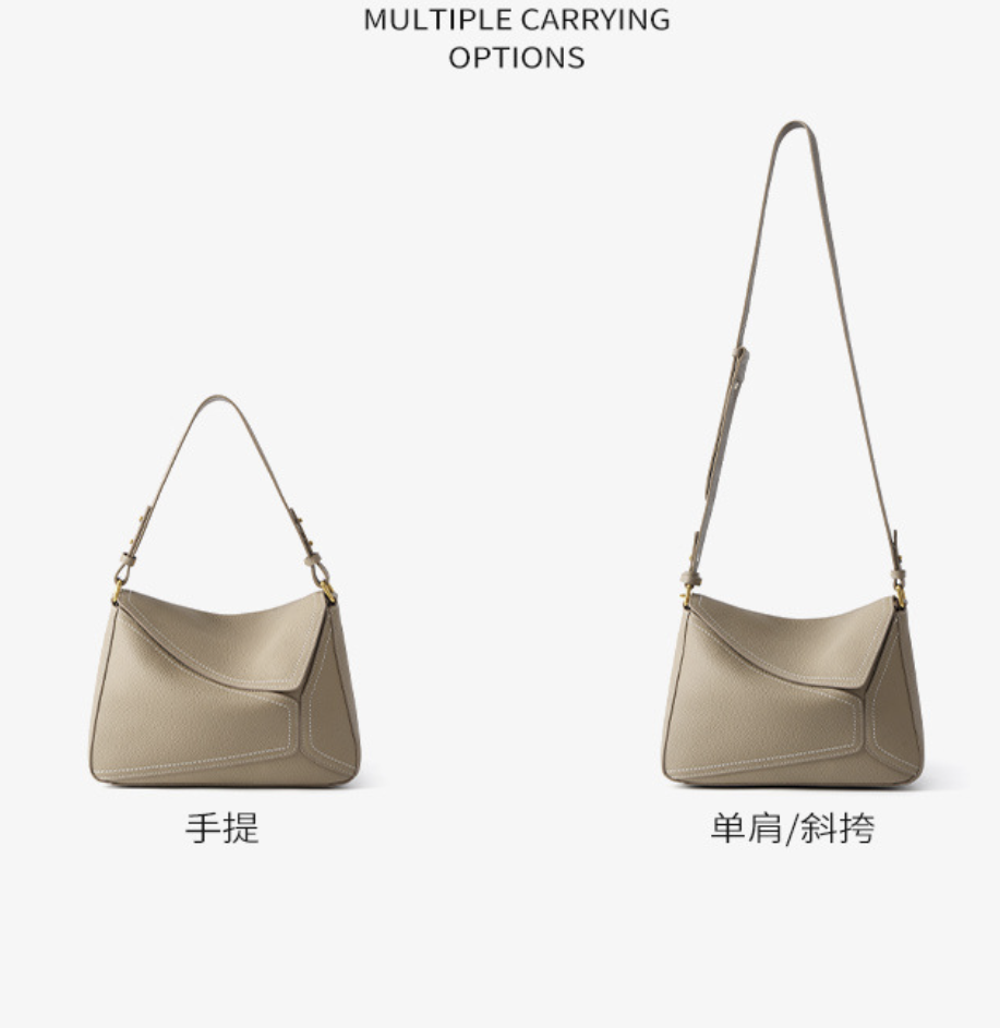 Unique crossbody bag AB-28 in taupe with adjustable shoulder strap and multiple pockets
