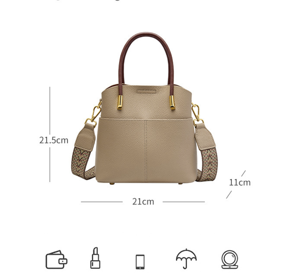 Luxury genuine leather women handbag by AB-28 in beige with detachable shoulder strap and magnetic closure