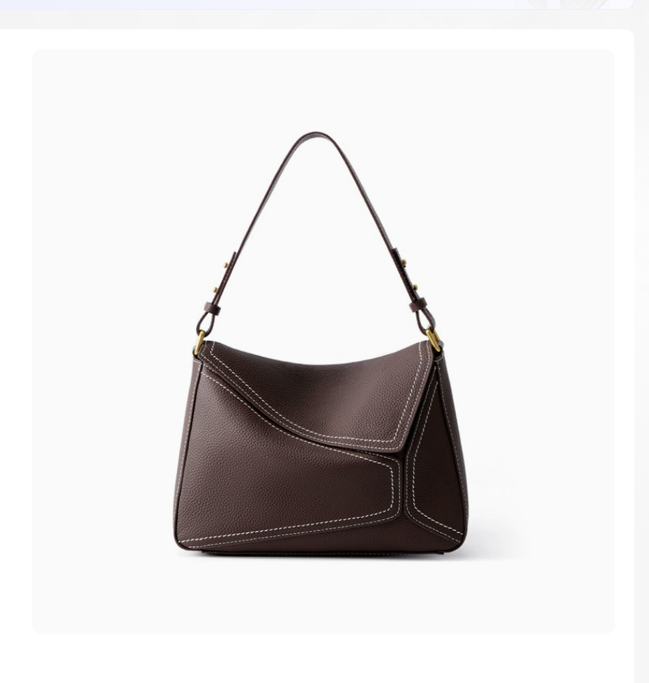Unique crossbody bag AB-28 in dark brown faux leather with adjustable shoulder strap and multiple pockets