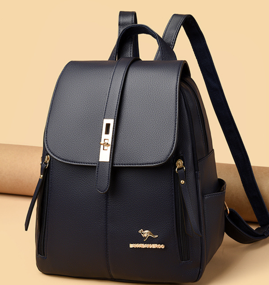 dropshipping תיק גב קומפקטי יומיומי לשימוש יומיומי black PU backpack with zip pocket divider