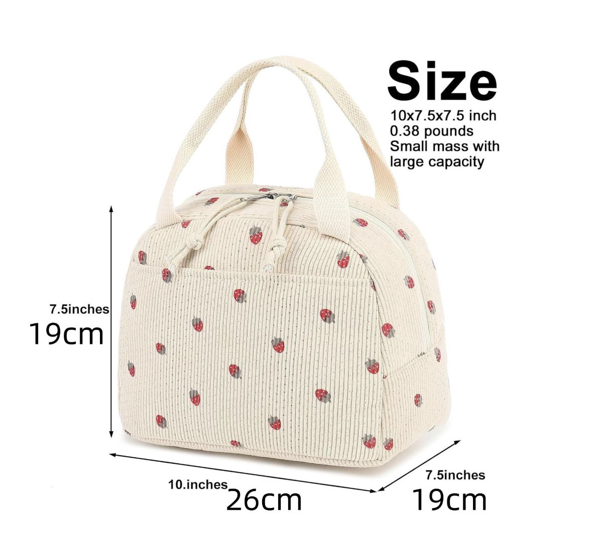 AB-28 floral corduroy lunch bag in cream with thick insulation to help keep food fresh