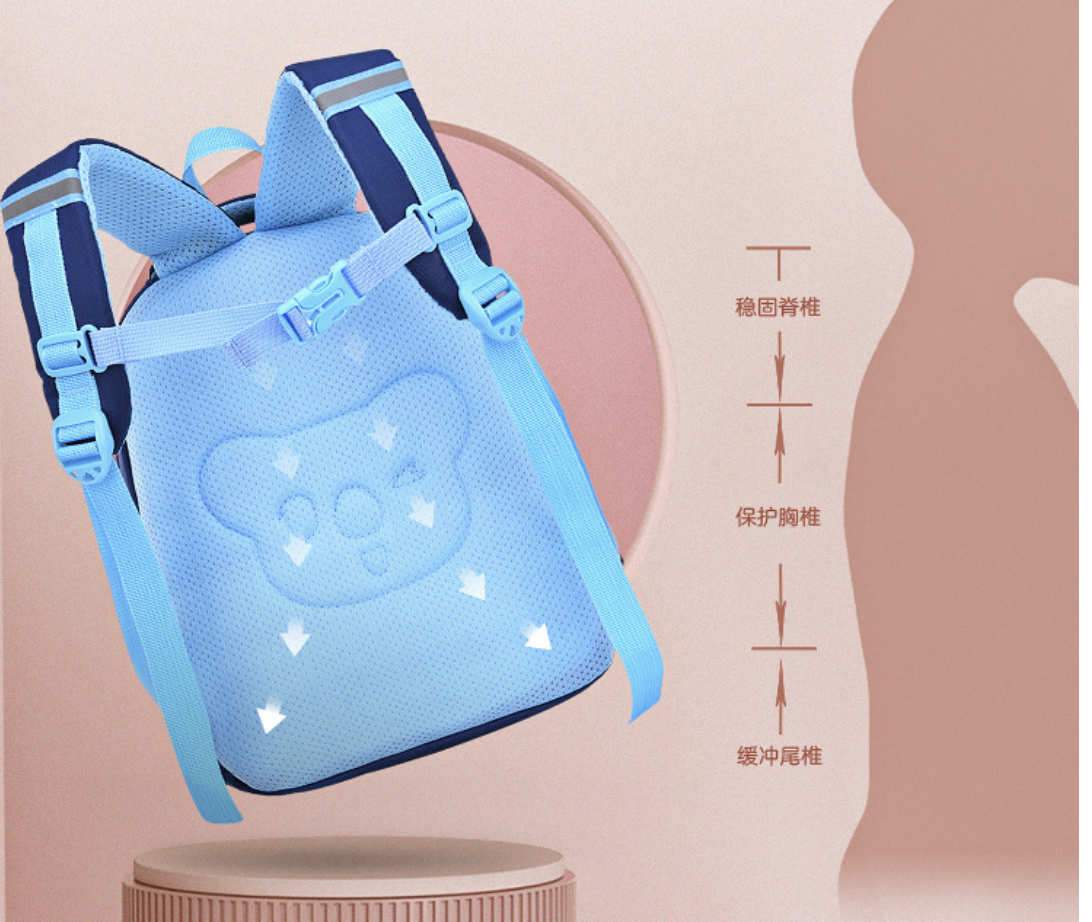 Early childhood garden backpack AB-28 in light blue Oxford fabric with ventilated back panel for school use