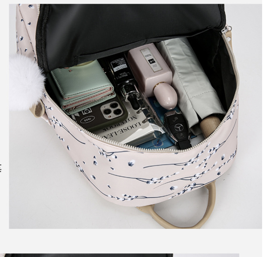 Large travel bag AB-28 in light beige with navy floral print, water resistant with separate shoe zipper