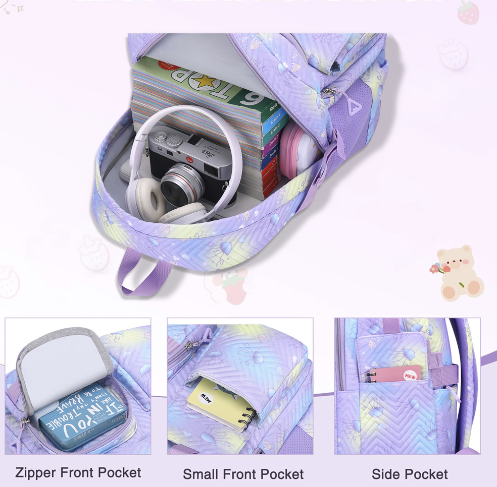 סט תיקים לילדים 3 חלקים קל ונוח dropshipping kids backpack set in light purple Oxford fabric with spine support
