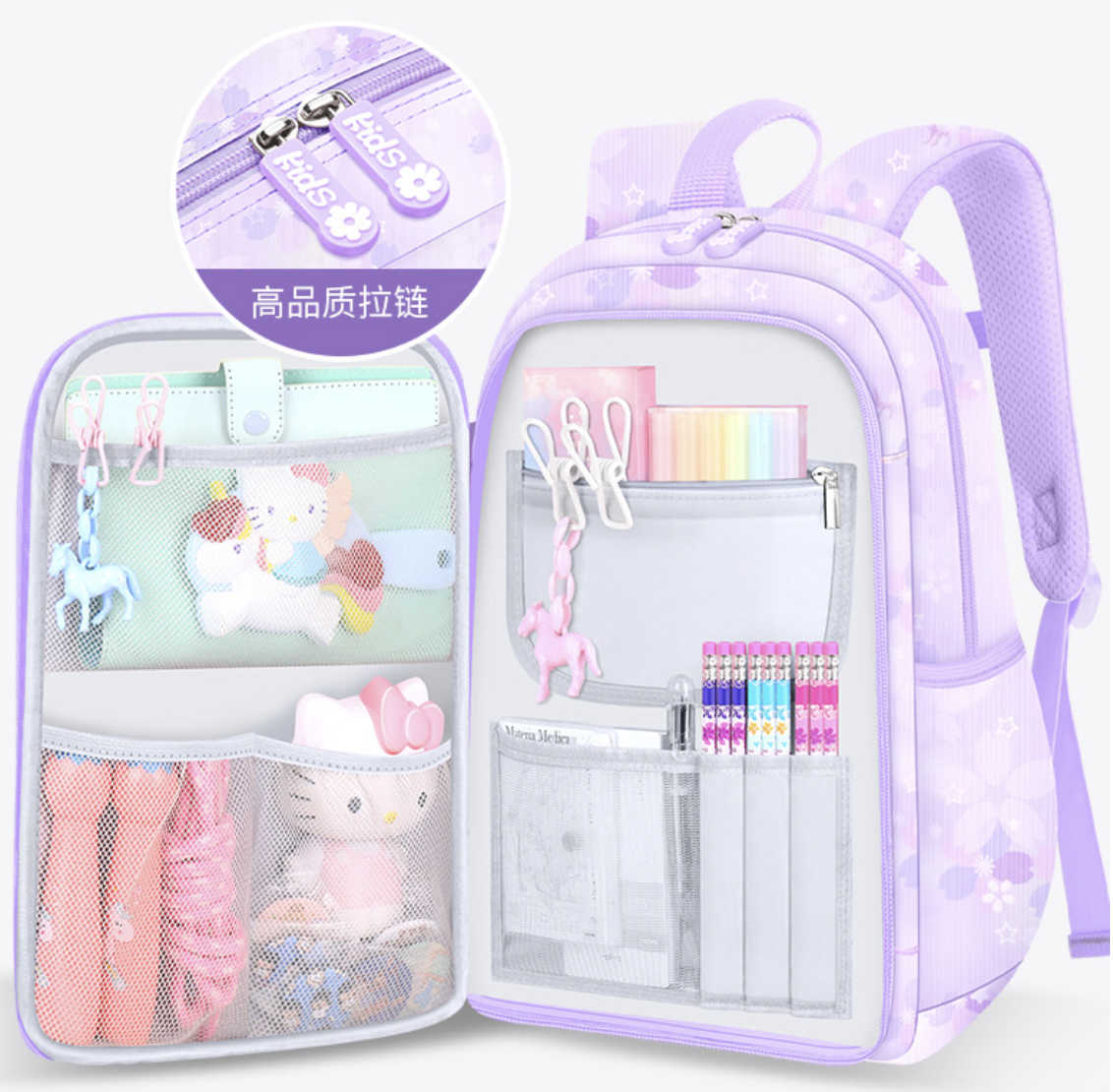 Tote school bag for children by dropshipping in Pink with anti bacterial polyester material and padded shoulder straps