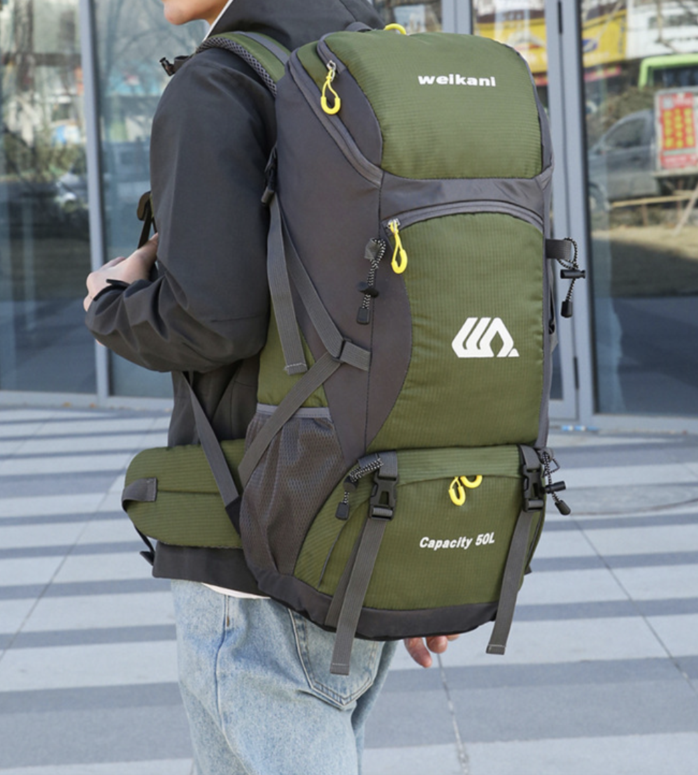 AB-28 large hiking backpack in olive green with waterproof Oxford fabric and 50 liter capacity