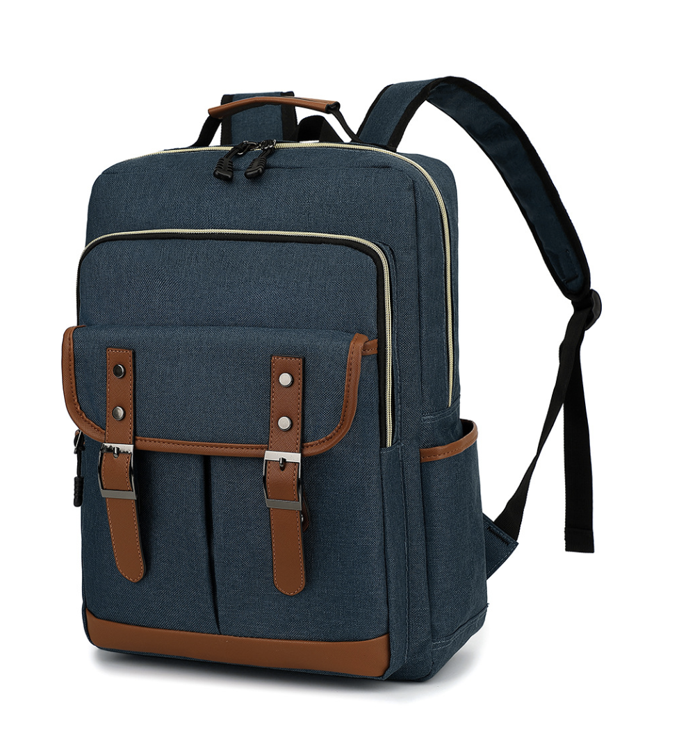 Backpack AB-28 Oxford fabric school travel bag with curved ergonomic back panel, blue and brown