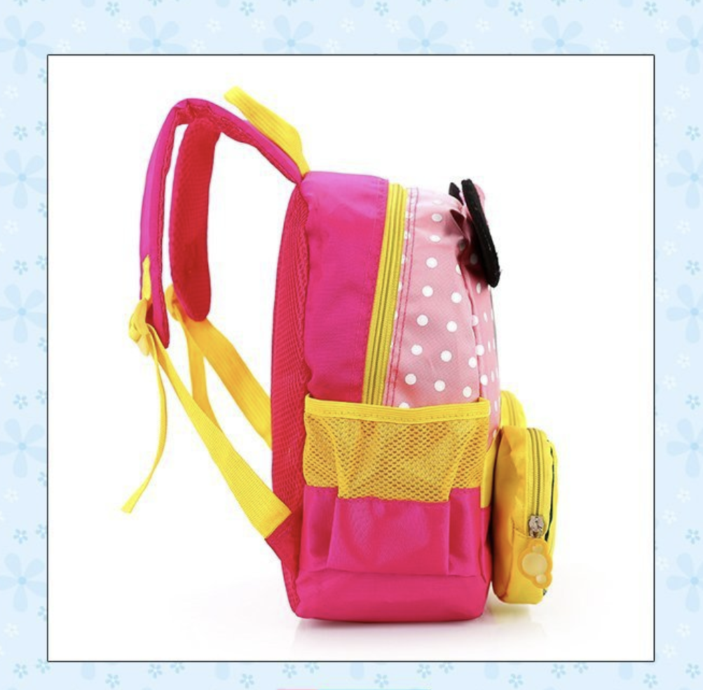 Tote bag for kids by AB-28, pink and yellow Oxford fabric with curved shoulder straps and a fan