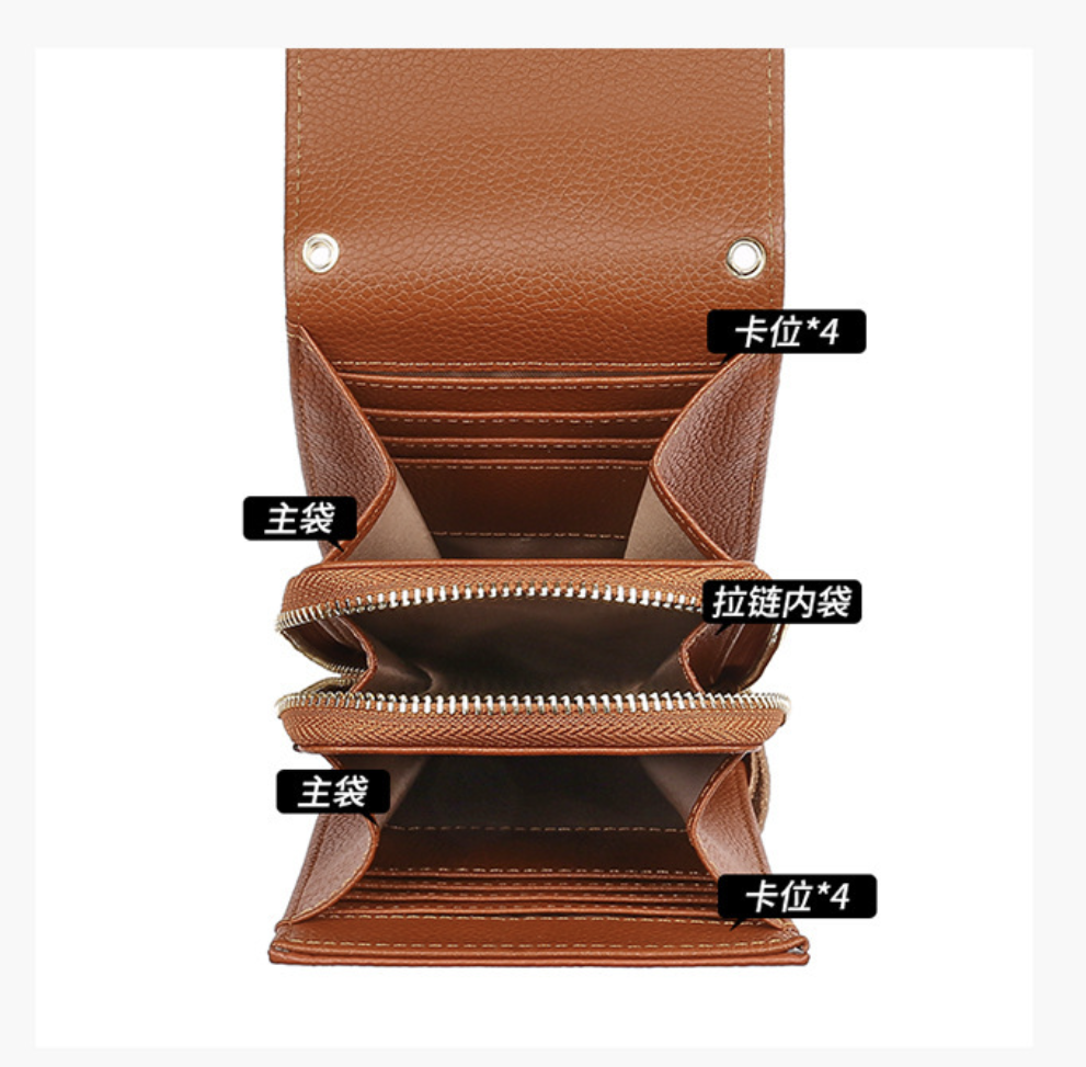 AB-28 crossbody leather phone bag in warm brown with card slots and top button closure