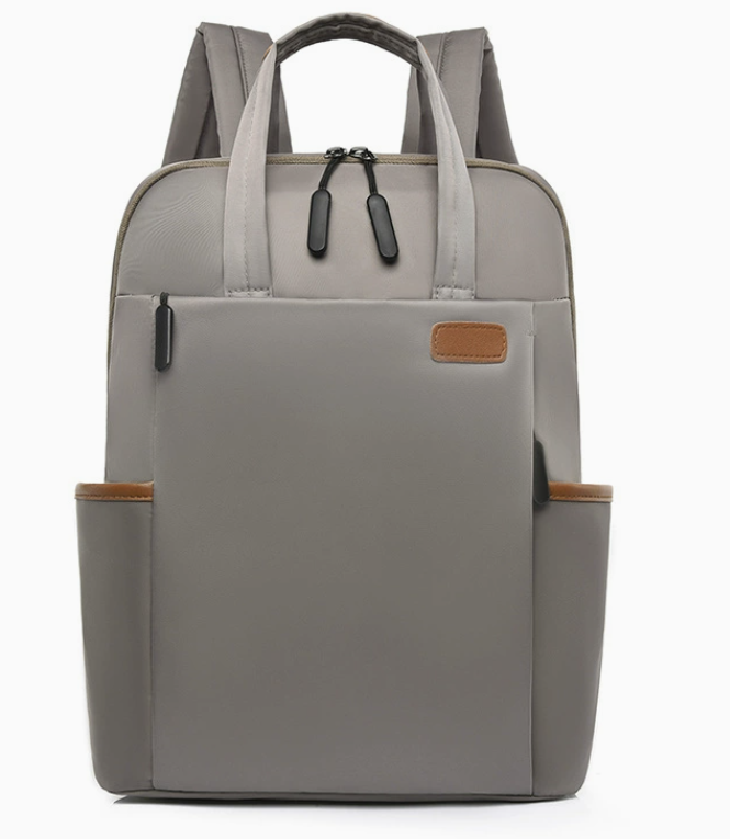 Women backpack with laptop compartment and hidden pocket by dropshipping, gray with padded shoulder straps
