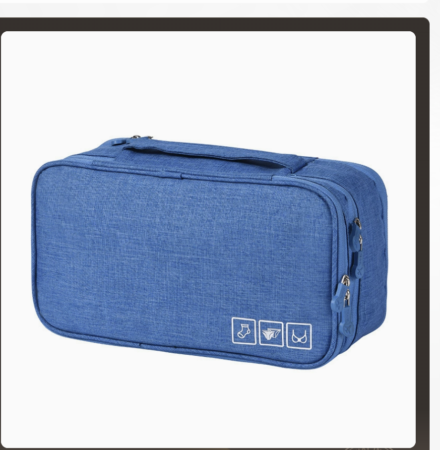 AB-28 underwear storage bag in blue Oxford fabric with divided compartments for travel and home use
