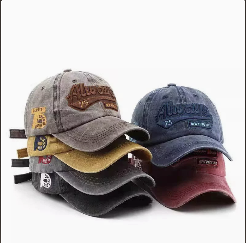 Washed letter embroidered baseball cap