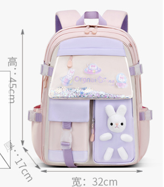 Children school backpack by dropshipping in pastel pink and lavender with padded back straps for posture support