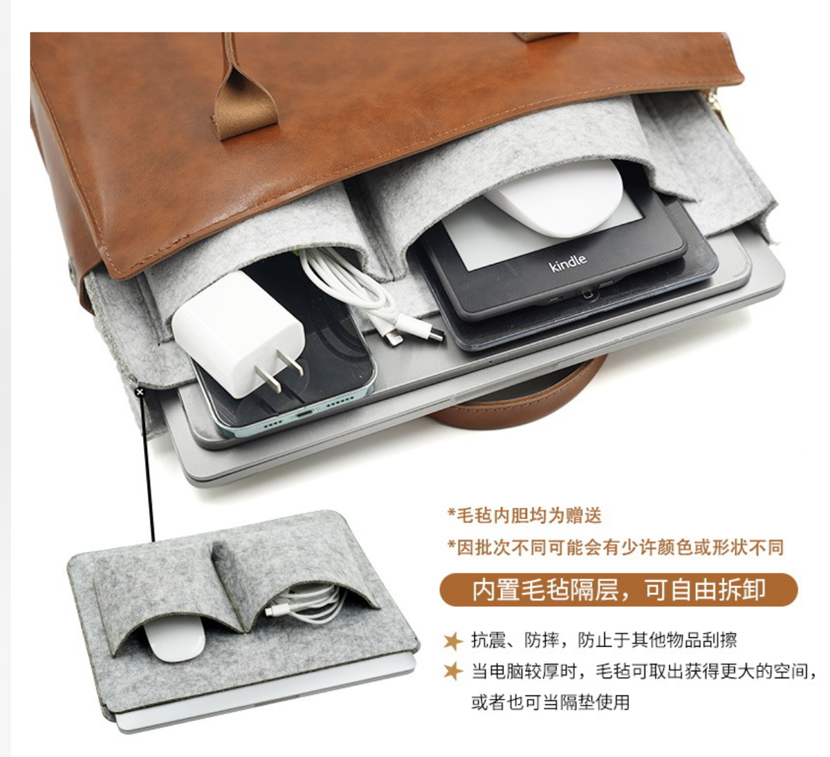 AB-28 laptop bag in tan PU leather with daily work laptop storage and a zip closure