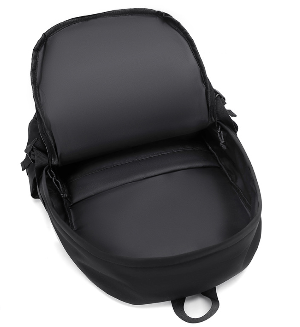 Water resistant laptop backpack by dropshipping, black polyester with padded shoulder straps