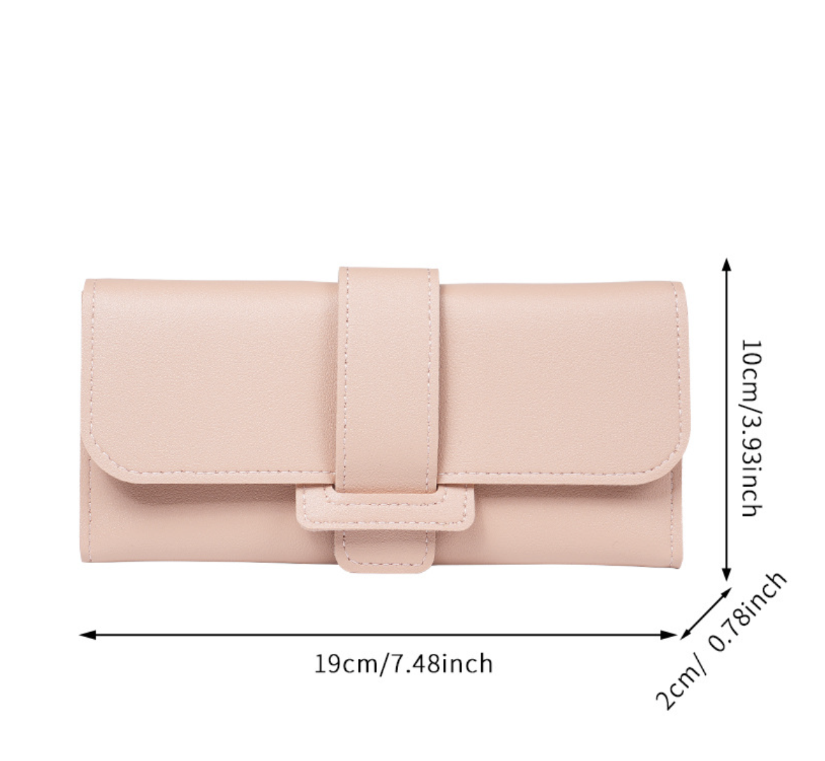 AB-28 long fold wallet in Pink leather with multiple card and coin pockets, 19 cm length