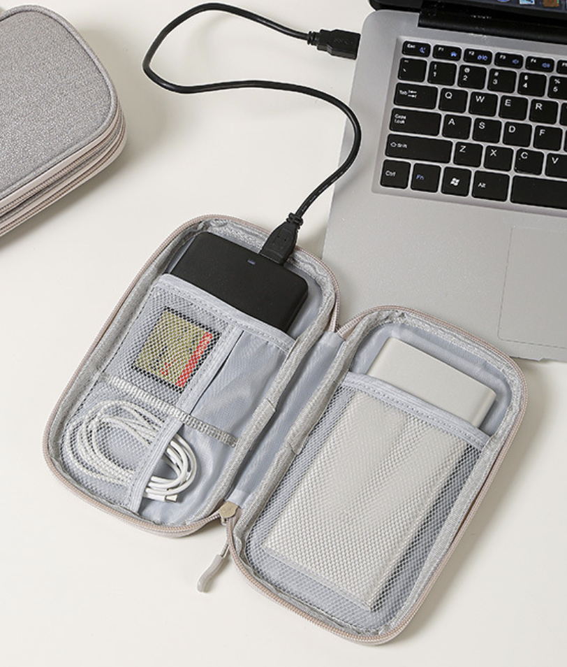 Dropshipping multifunction digital accessory storage bag in light gray with Oxford fabric and polyester lining