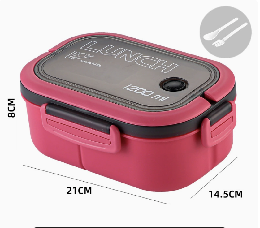 Microwave heating food box by AB-28 in red plastic with double layer design and 1200 ml capacity