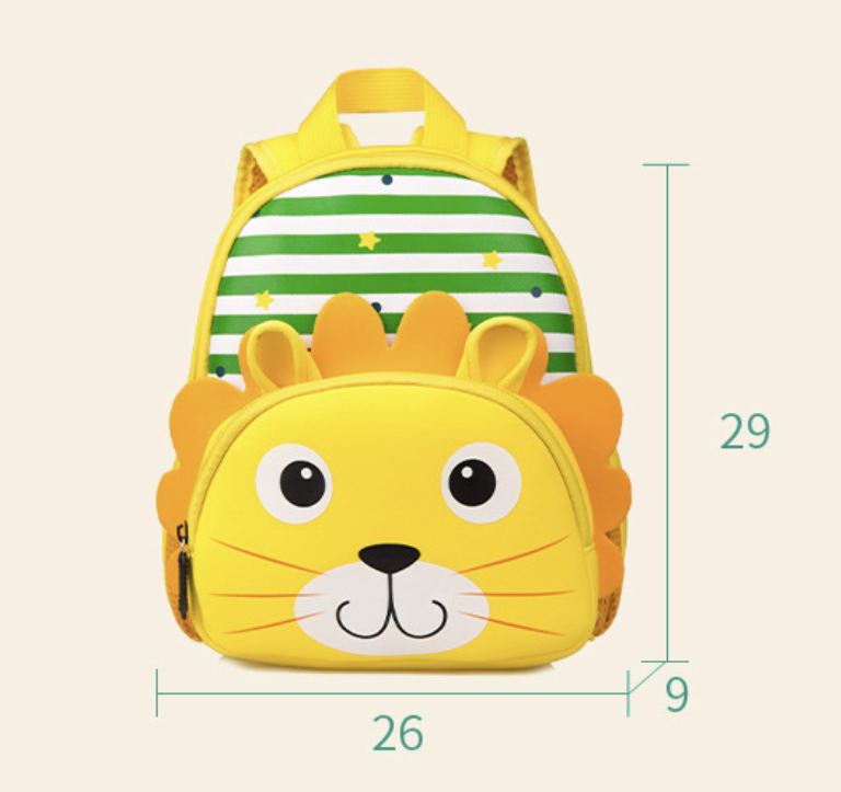 dropshipping kids school bag in neoprene with cartoon animal design, bright yellow lion face