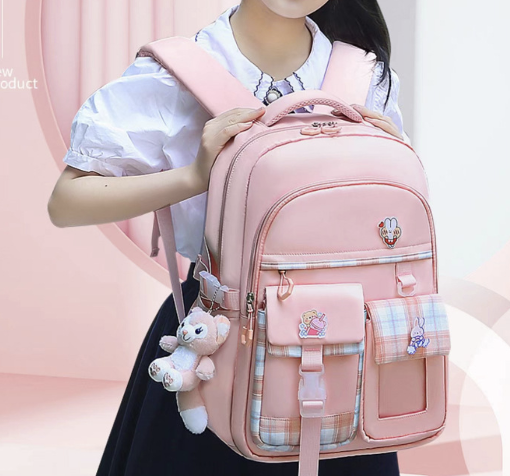 Dropshipping תיק גב קל לילדים with large capacity, pink Oxford school backpack with padded shoulder straps
