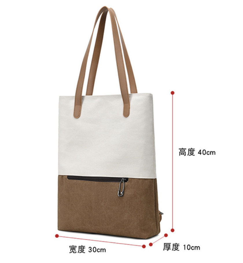 Multifunction canvas tote backpack by dropshipping in white and brown with padded shoulder straps